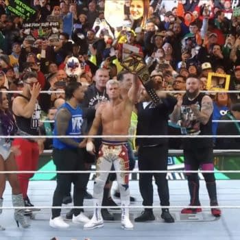Cody Rhodes celebrates finally finishes the story at WrestleMania XL